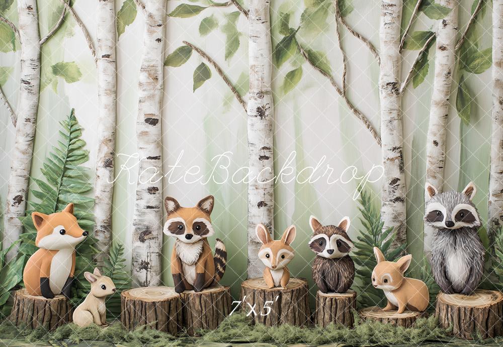 Kate Forêt Animaux Arbres Cake smash Toile de fond conçu par Ashley Paul - Kate Backdrop FR