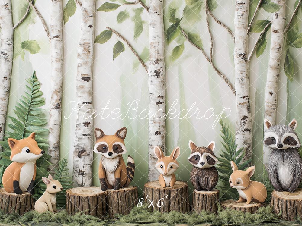 Kate Forêt Animaux Arbres Cake smash Toile de fond conçu par Ashley Paul - Kate Backdrop FR