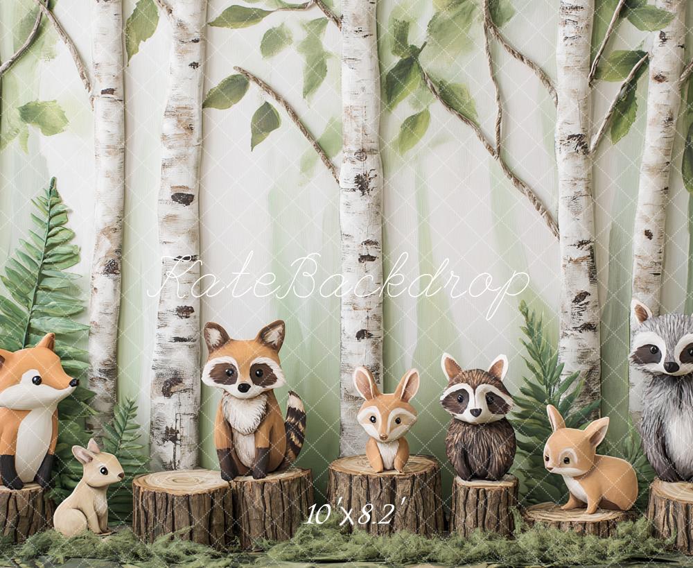 Kate Forêt Animaux Arbres Cake smash Toile de fond conçu par Ashley Paul - Kate Backdrop FR