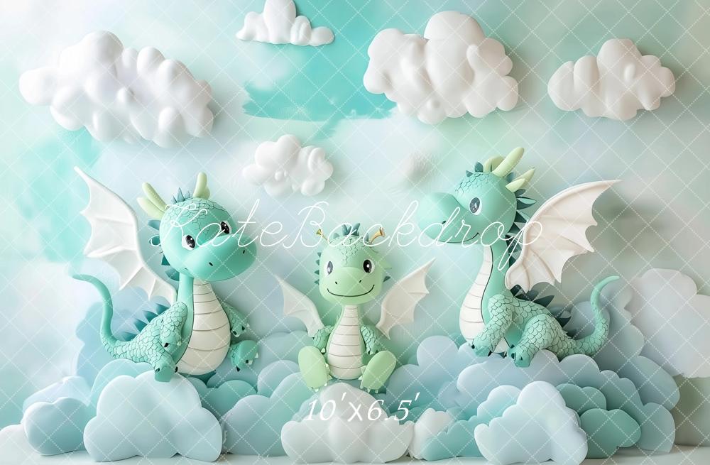 Kate Cake Smash Dragon Fantastique Nuage Toile de fond conçu par Ashley Paul - Kate Backdrop FR