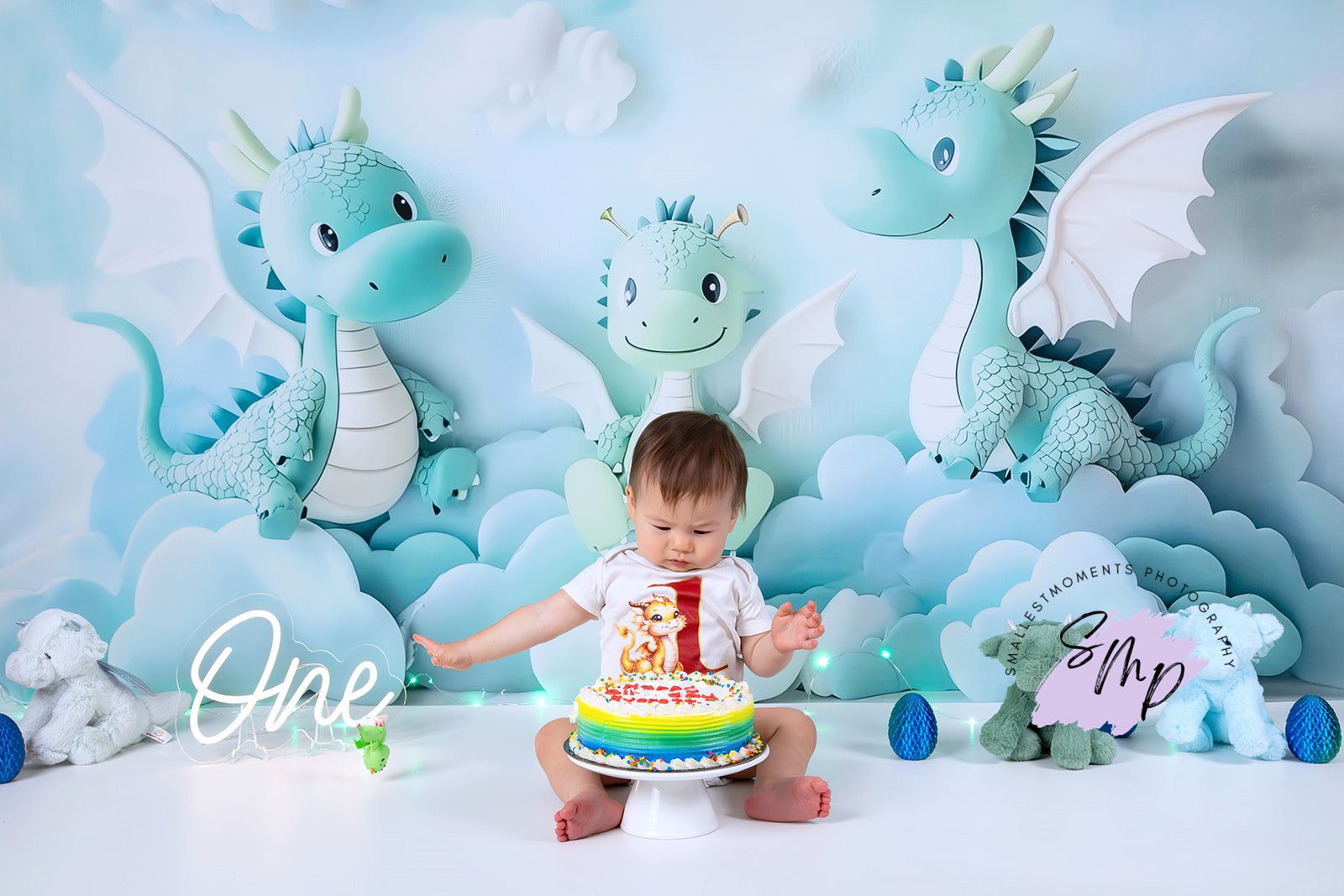 Kate Cake Smash Dragon Fantastique Nuage Toile de fond conçu par Ashley Paul - Kate Backdrop FR