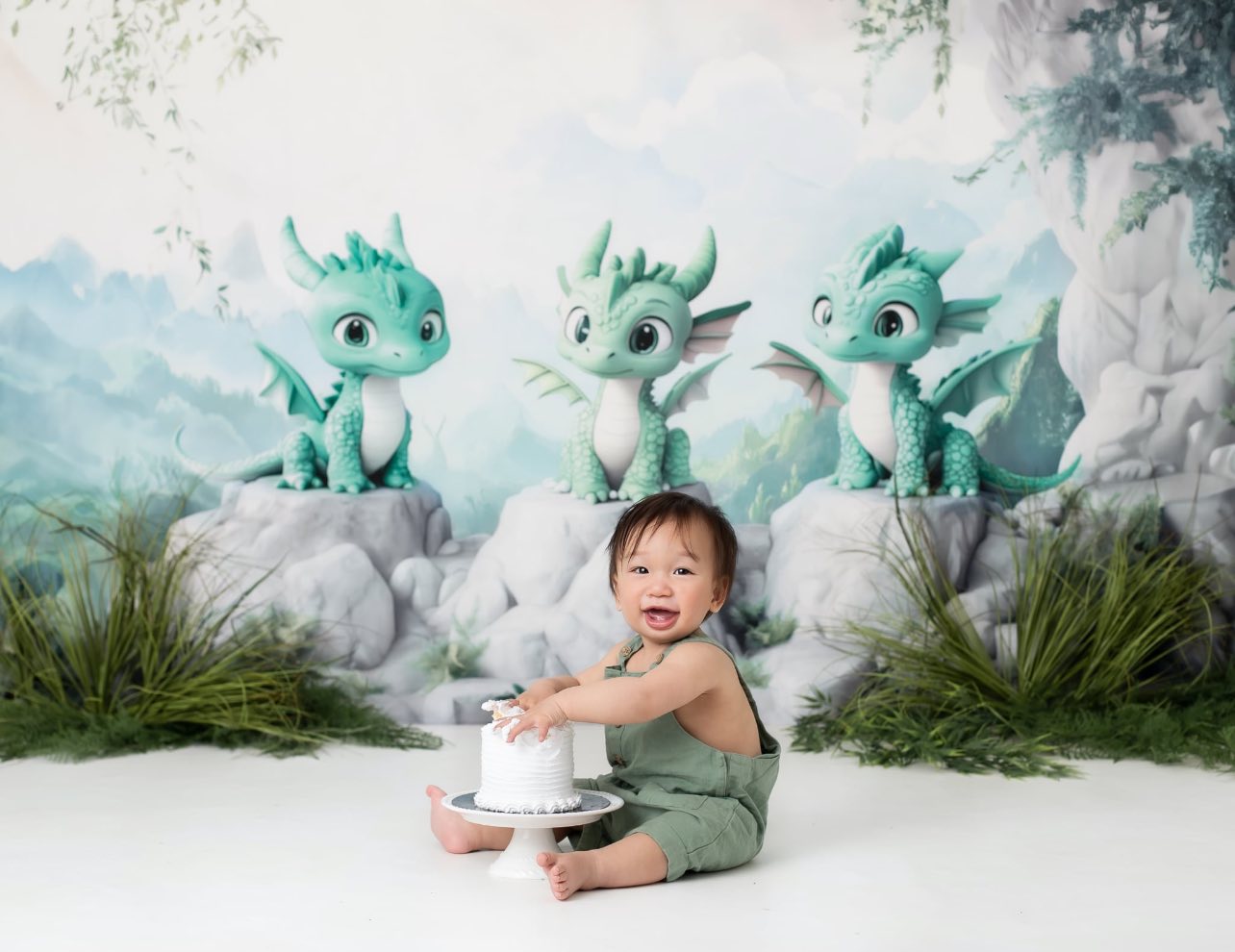 Kate Cake Smash Dragon Fantastique Nuage Toile de fond conçu par Ashley Paul - Kate Backdrop FR