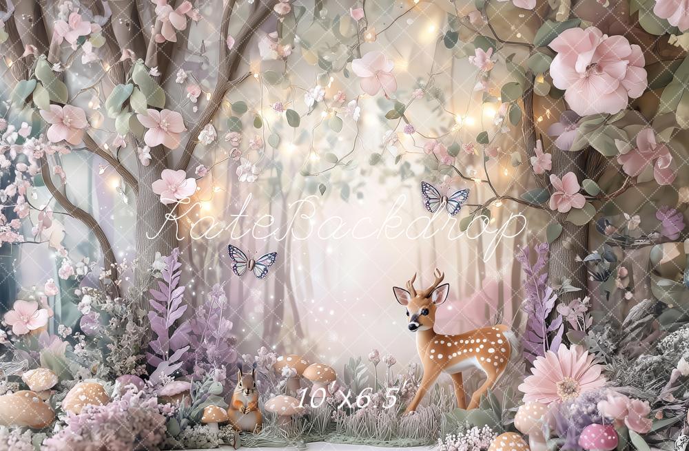 Kate Cerf Forêt Fleurs Conte de fées Toile de fond conçu par Ashley Paul - Kate Backdrop FR