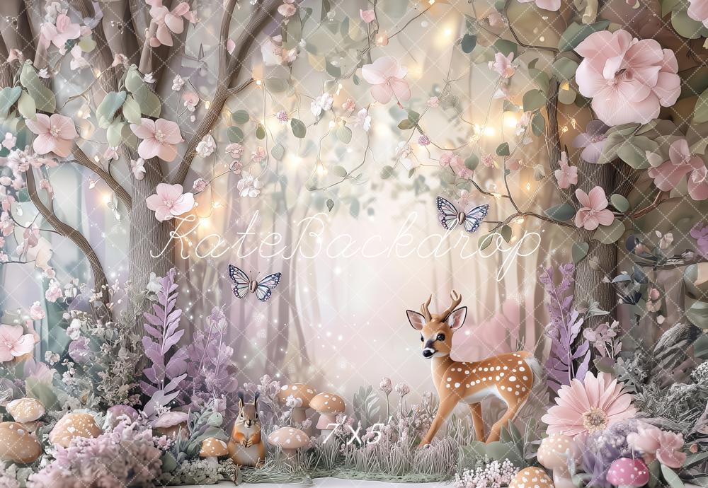 Kate Cerf Forêt Fleurs Conte de fées Toile de fond conçu par Ashley Paul - Kate Backdrop FR