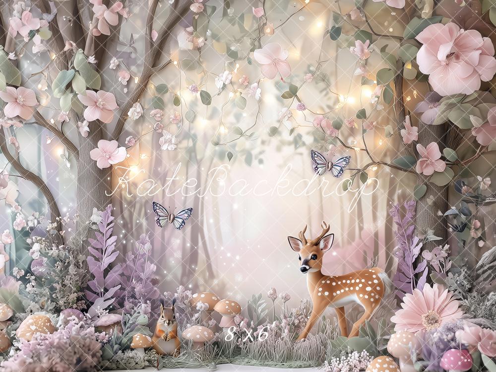 Kate Cerf Forêt Fleurs Conte de fées Toile de fond conçu par Ashley Paul - Kate Backdrop FR