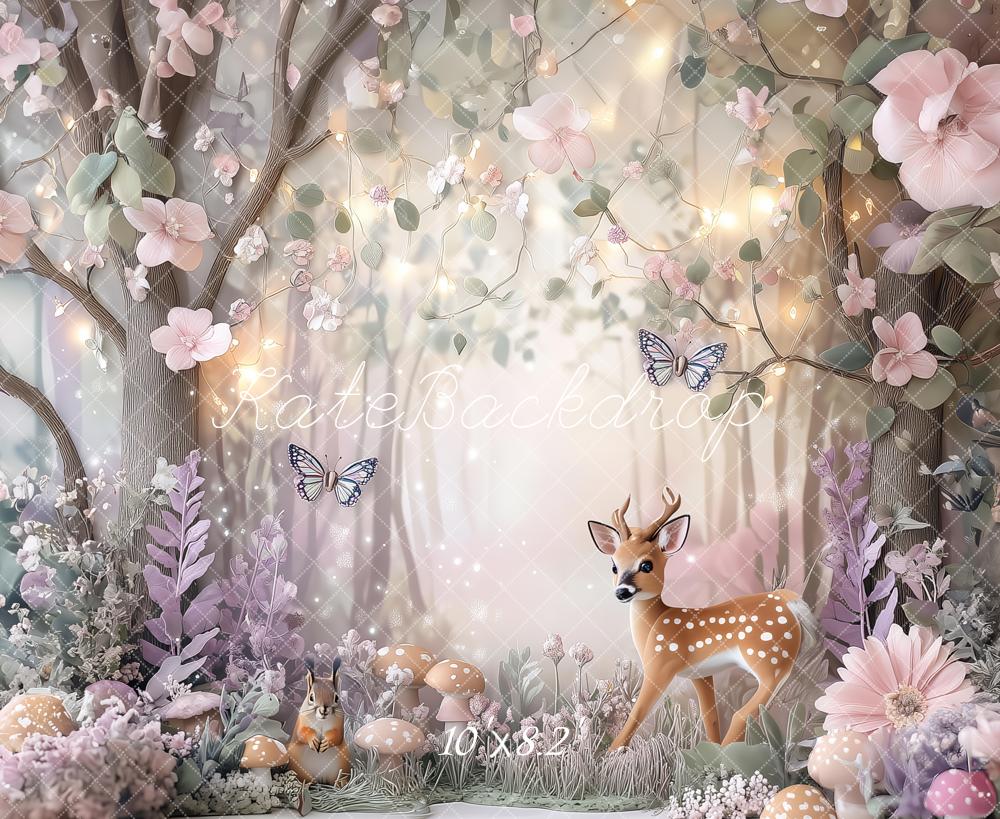Kate Cerf Forêt Fleurs Conte de fées Toile de fond conçu par Ashley Paul - Kate Backdrop FR