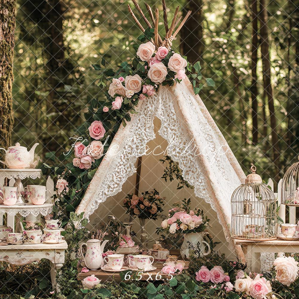 Kate Bohème Soirée Théière Floral Forêt Toile de fond conçu par Ashley Paul - Kate Backdrop FR