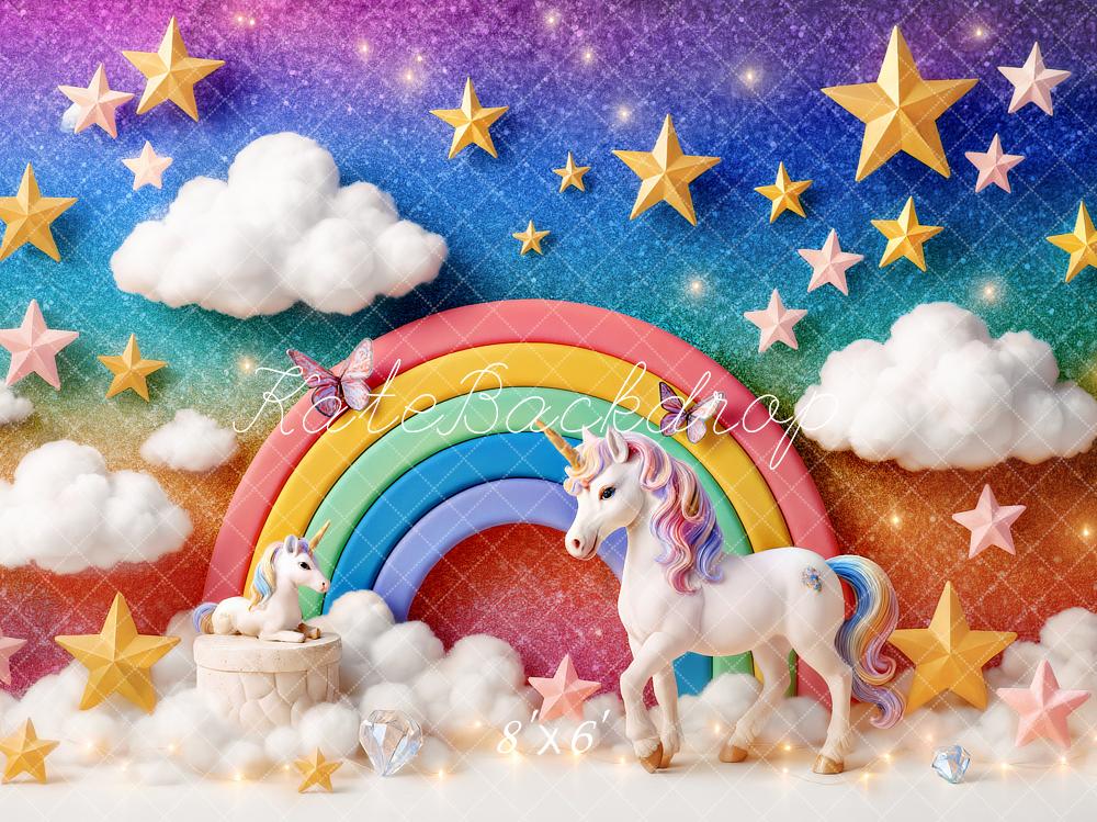 Kate Cake Smash Licorne Arc-en-ciel Nuages Toile de fond conçu par Ashley Paul - Kate Backdrop FR