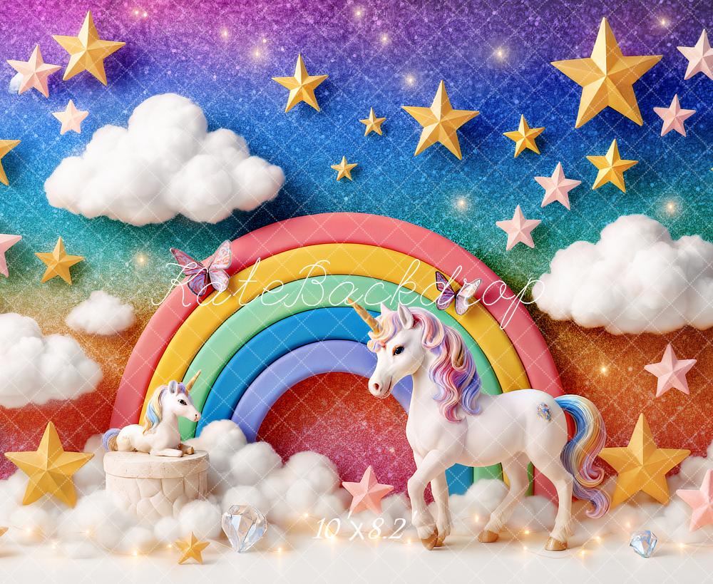 Kate Cake Smash Licorne Arc-en-ciel Nuages Toile de fond conçu par Ashley Paul - Kate Backdrop FR