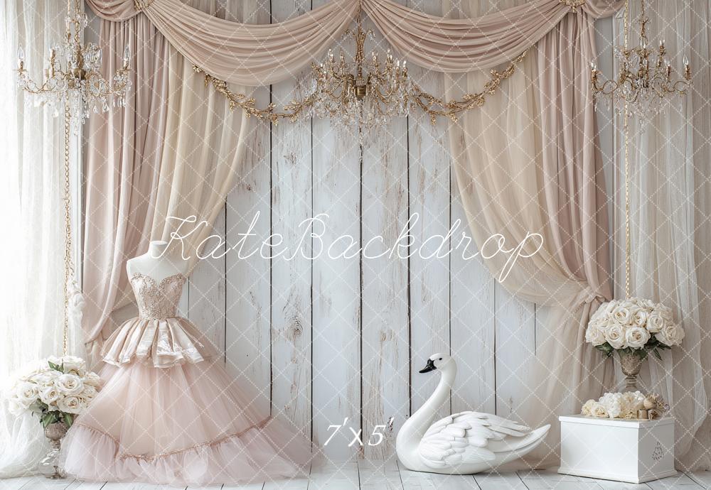 Kate Robe Cygne Rideaux Élégant Bois Toile de fond conçu par Ashley Paul - Kate Backdrop FR