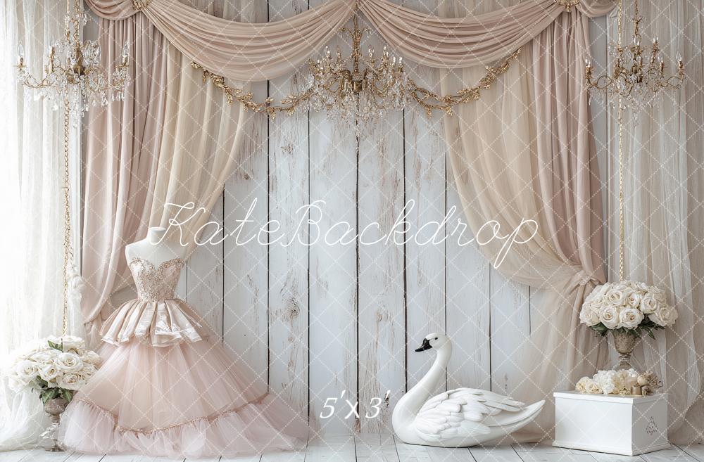 Kate Robe Cygne Rideaux Élégant Bois Toile de fond conçu par Ashley Paul - Kate Backdrop FR