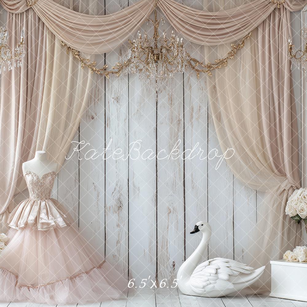 Kate Robe Cygne Rideaux Élégant Bois Toile de fond conçu par Ashley Paul - Kate Backdrop FR