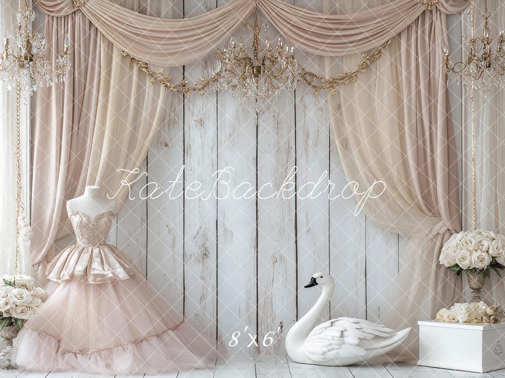 Kate Robe Cygne Rideaux Élégant Bois Toile de fond conçu par Ashley Paul - Kate Backdrop FR