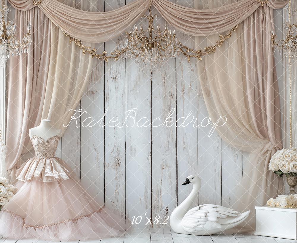 Kate Robe Cygne Rideaux Élégant Bois Toile de fond conçu par Ashley Paul - Kate Backdrop FR