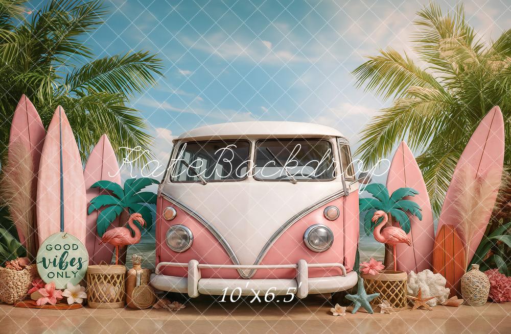 Kate Été Plage Camping-car Planches de surf Toile de fond conçu par Ashley Paul - Kate Backdrop FR