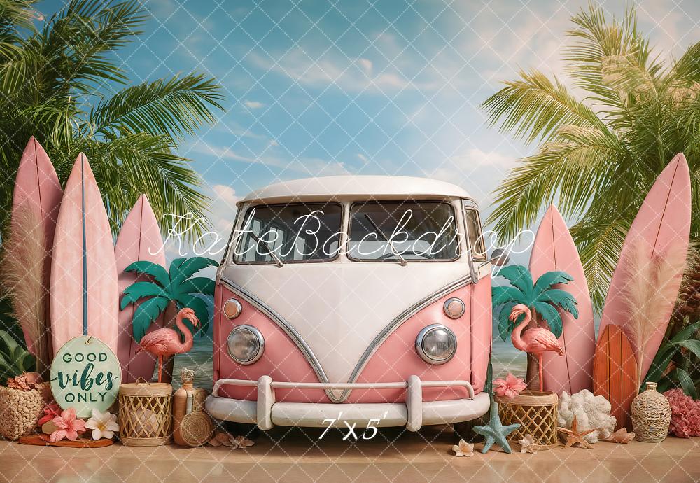 Kate Été Plage Camping-car Planches de surf Toile de fond conçu par Ashley Paul - Kate Backdrop FR