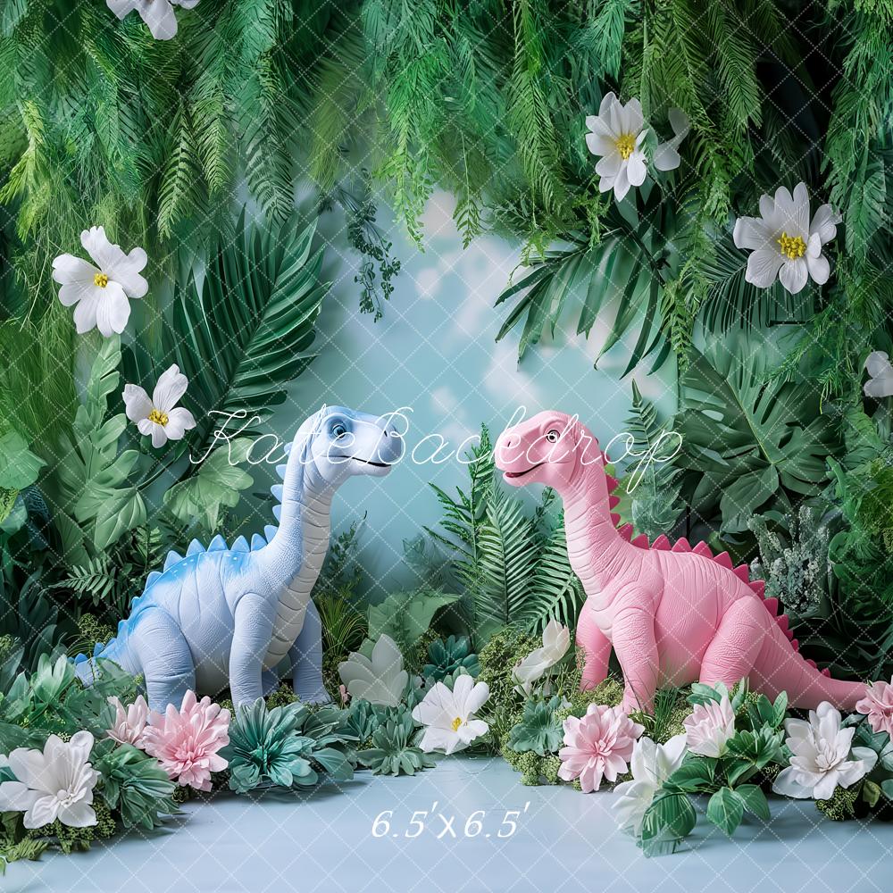 Kate Anniversaire Dinosaure Jungle Fleur Toile de fond conçu par Ashley Paul - Kate Backdrop FR
