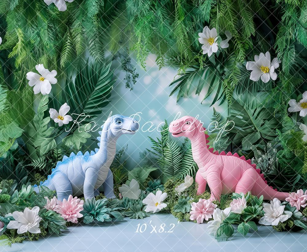 Kate Anniversaire Dinosaure Jungle Fleur Toile de fond conçu par Ashley Paul - Kate Backdrop FR