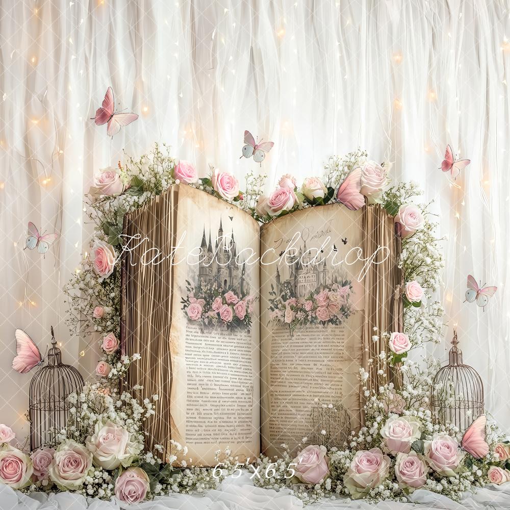 Kate Conte de fées Livre Fleurs Papillons Toile de fond conçu par Ashley Paul - Kate Backdrop FR