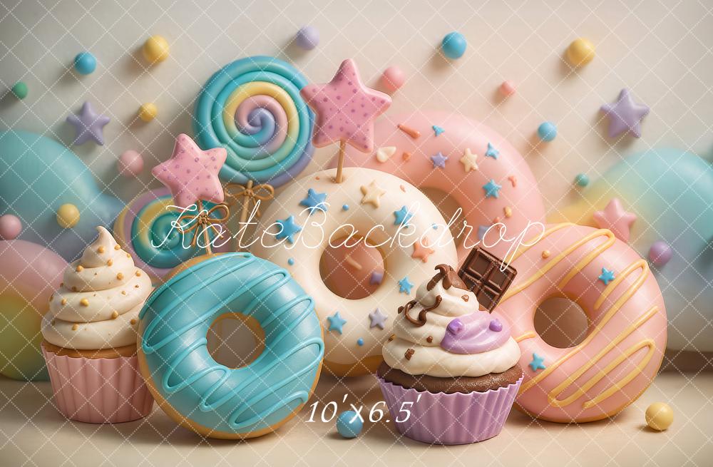 Kate Cake Smash Beignet Gâteau Bonbon Pastel Toile de fond conçu par Ashley Paul - Kate Backdrop FR
