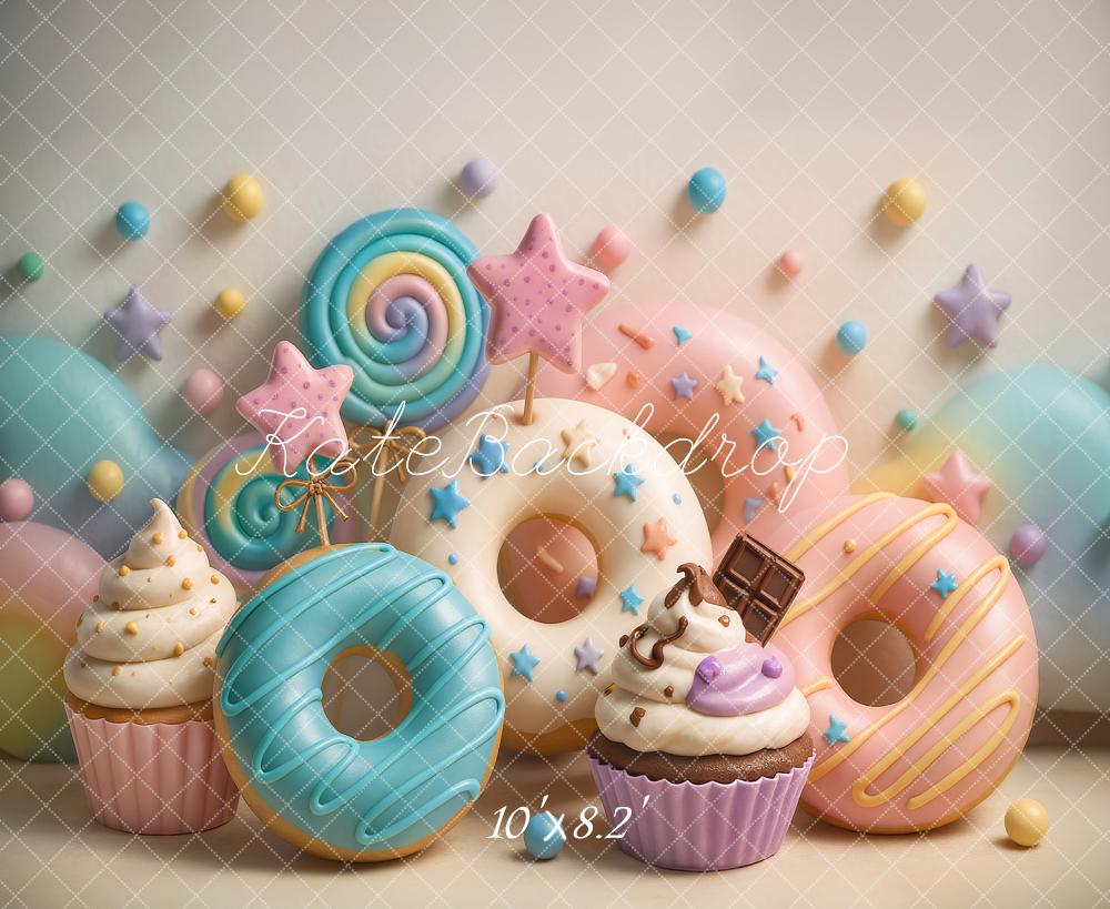 Kate Cake Smash Beignet Gâteau Bonbon Pastel Toile de fond conçu par Ashley Paul - Kate Backdrop FR