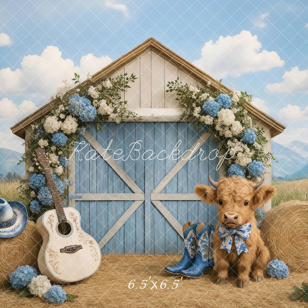 Kate Campagne Grange Vache Guitare Toile de fond conçu par Ashley Paul - Kate Backdrop FR