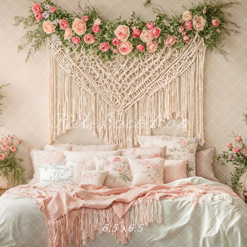 Kate Bohème Fleurs Macramé Chambre à coucher Toile de fond conçue par Emetselch - Kate Backdrop FR