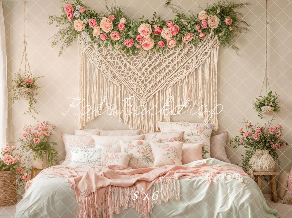Kate Bohème Fleurs Macramé Chambre à coucher Toile de fond conçue par Emetselch - Kate Backdrop FR