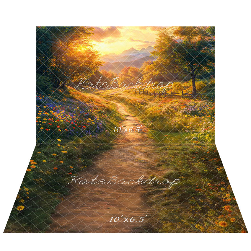 Kate Automne Forêt Fleurs Sentier Toile de fond+Fleurs Chemin Brun Sol Toile de fond - Kate Backdrop FR