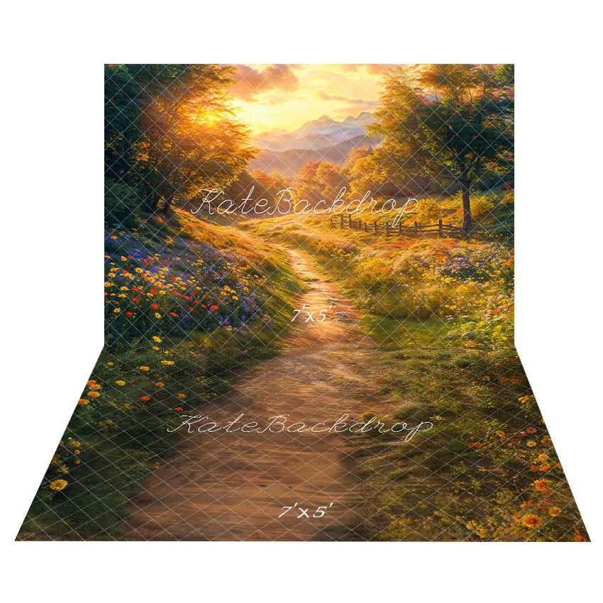 Kate Automne Forêt Fleurs Sentier Toile de fond+Fleurs Chemin Brun Sol Toile de fond - Kate Backdrop FR