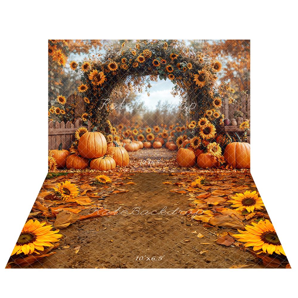 Kate Automne Tournesol Citrouille Arche Toile de fond+Tournesols Chemin Sol Toile de fond - Kate Backdrop FR