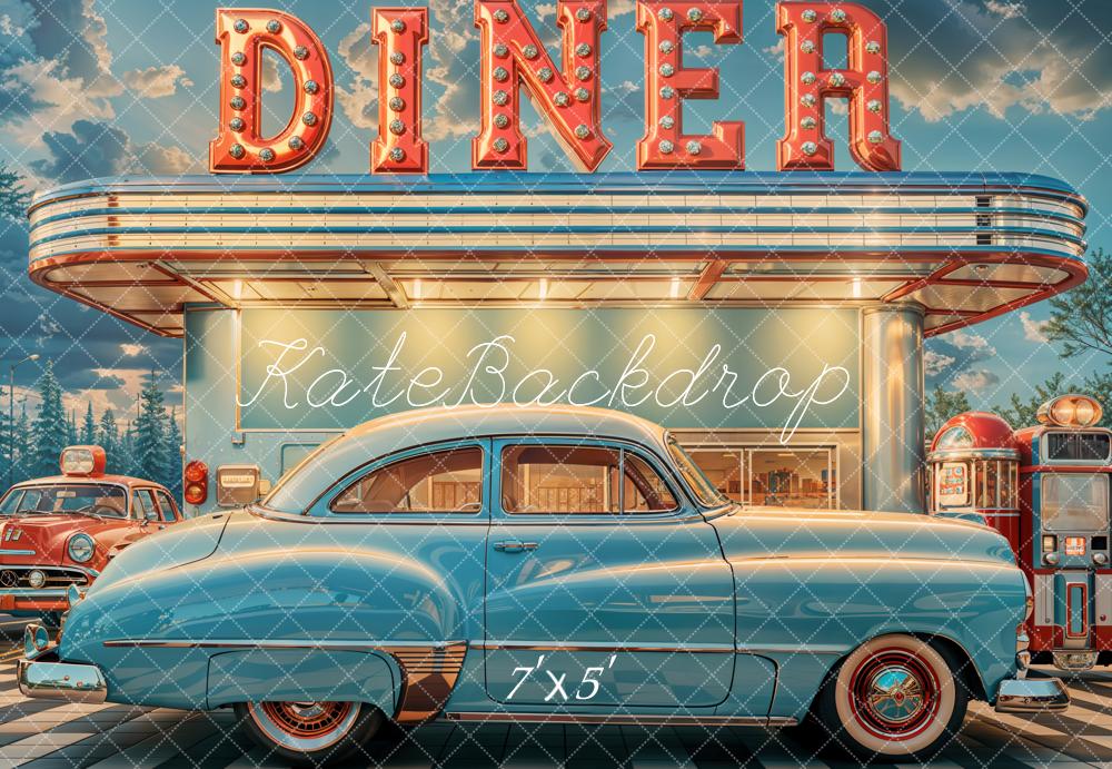 Kate Diner Rétro Voiture Bleu Toile de fond conçue par Emetselch - Kate Backdrop FR
