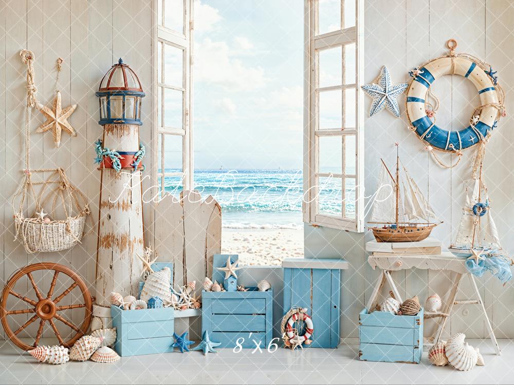 Kate Nautique Plage Fenêtre Été Toile de fond conçue par Emetselch - Kate Backdrop FR
