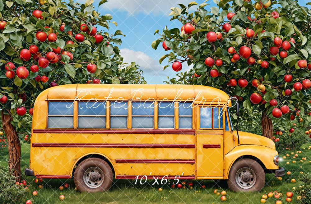 Kate Bus Scolaire Verger de Pommiers Toile de fond conçue par Emetselch - Kate Backdrop FR