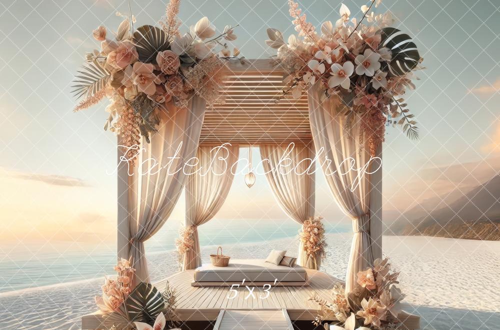Kate Plage Pavillon Fleurs Lit Été Toile de fond conçue par Lidia Redekopp - Kate Backdrop FR