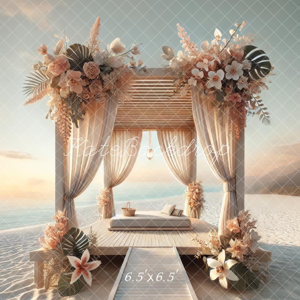 Kate Plage Pavillon Fleurs Lit Été Toile de fond conçue par Lidia Redekopp - Kate Backdrop FR
