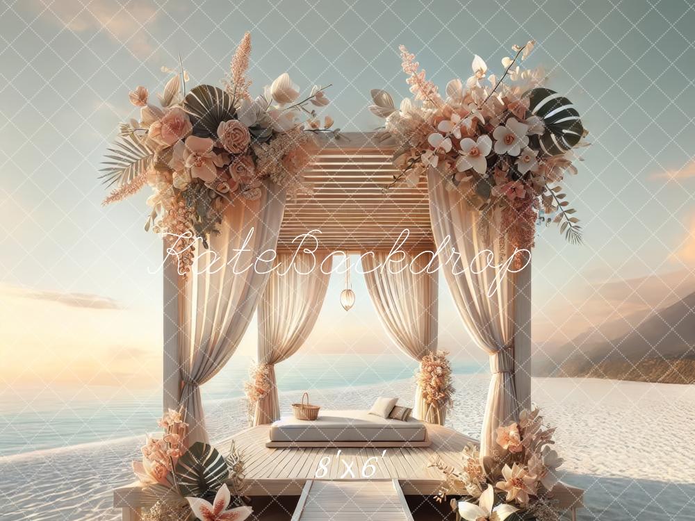 Kate Plage Pavillon Fleurs Lit Été Toile de fond conçue par Lidia Redekopp - Kate Backdrop FR
