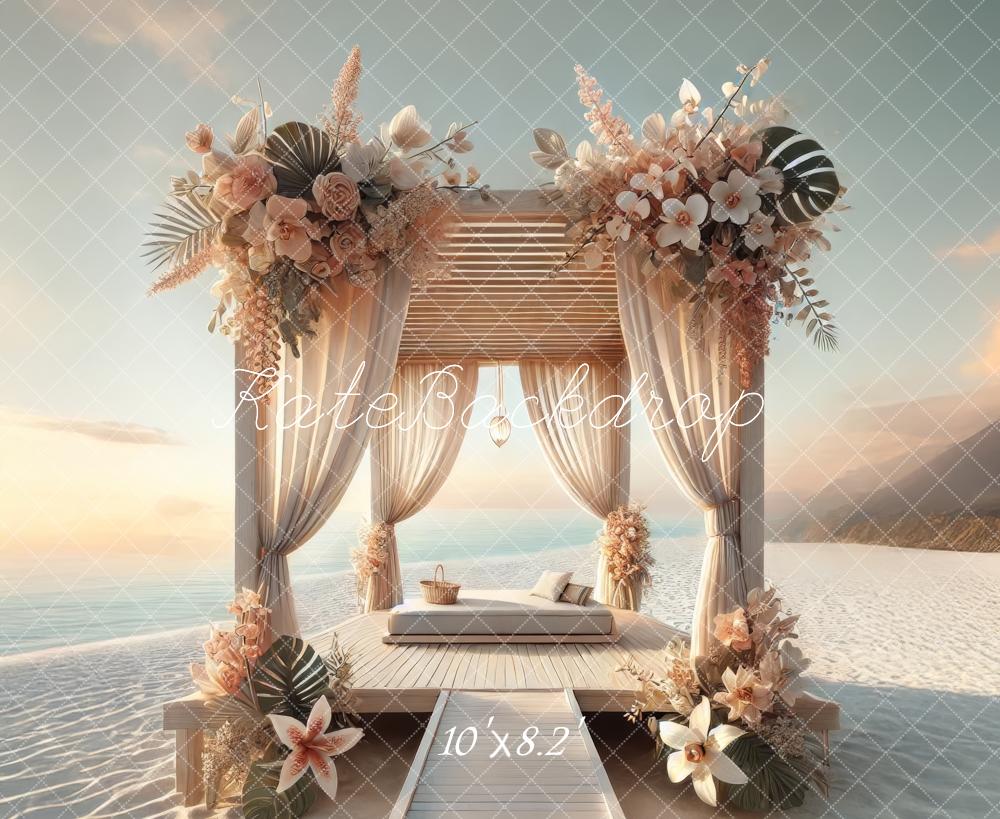 Kate Plage Pavillon Fleurs Lit Été Toile de fond conçue par Lidia Redekopp - Kate Backdrop FR