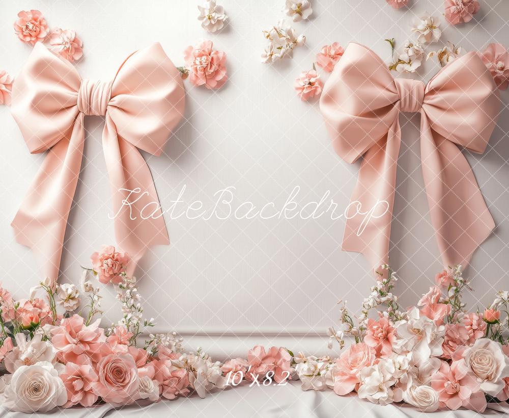 Kate Nœuds Rose Fleurs Mariage Élégant Toile de fond conçue par Lidia Redekopp - Kate Backdrop FR