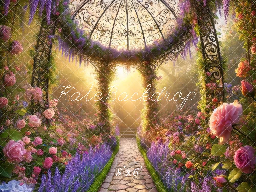 Kate Jardin Fleurs Pavillon Lumière du soleil Toile de fond conçue par Lidia Redekopp - Kate Backdrop FR