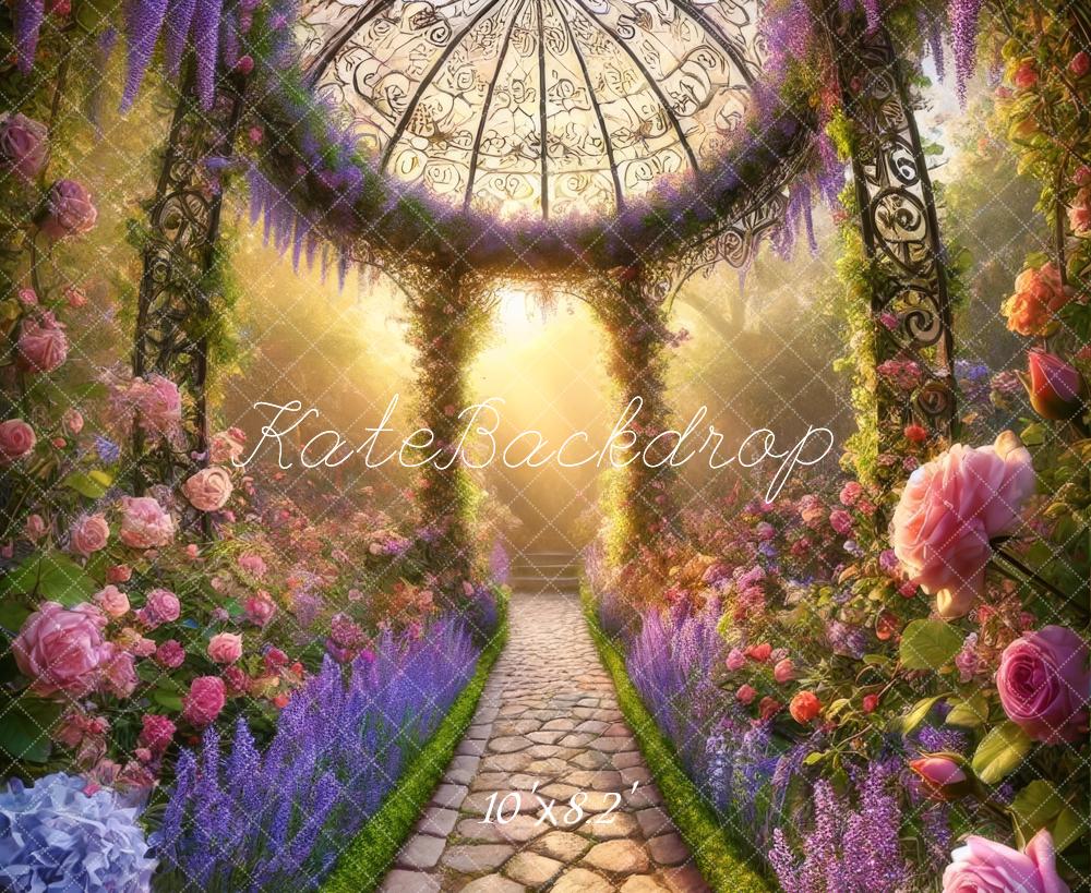 Kate Jardin Fleurs Pavillon Lumière du soleil Toile de fond conçue par Lidia Redekopp - Kate Backdrop FR