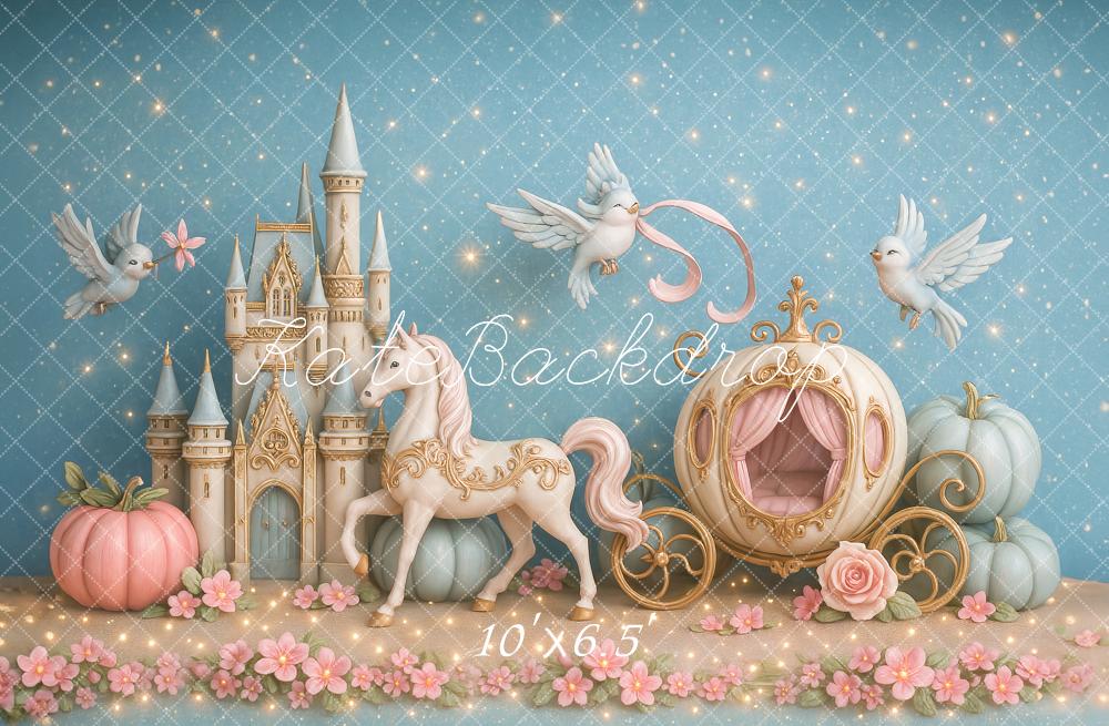 Kate Conte de fées Château Calèche Oiseaux Toile de fond conçu par Ashley Paul - Kate Backdrop FR