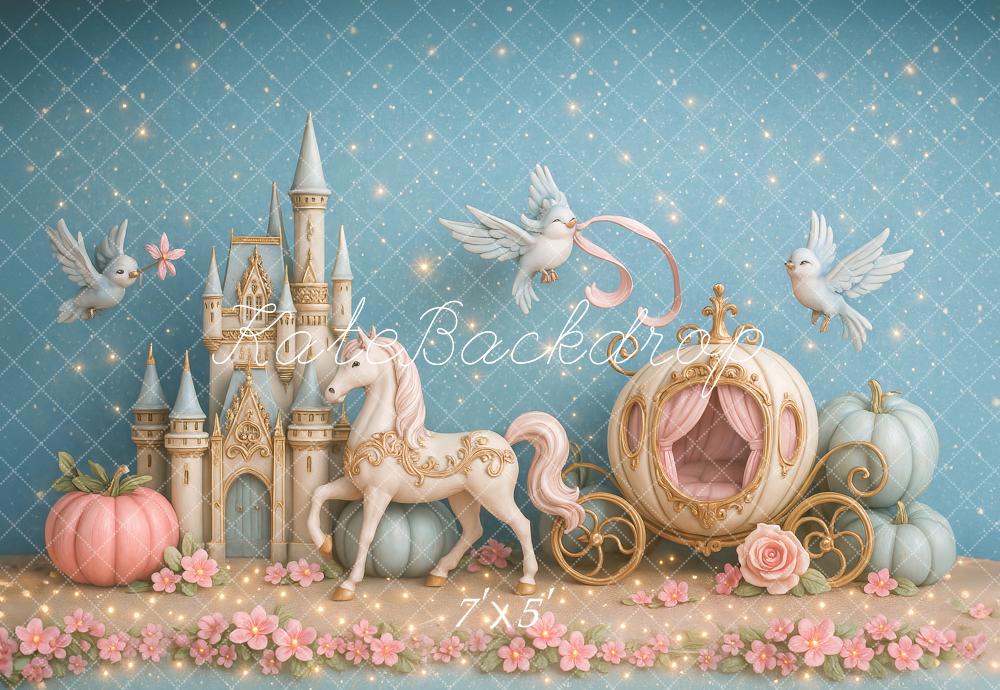 Kate Conte de fées Château Calèche Oiseaux Toile de fond conçu par Ashley Paul - Kate Backdrop FR