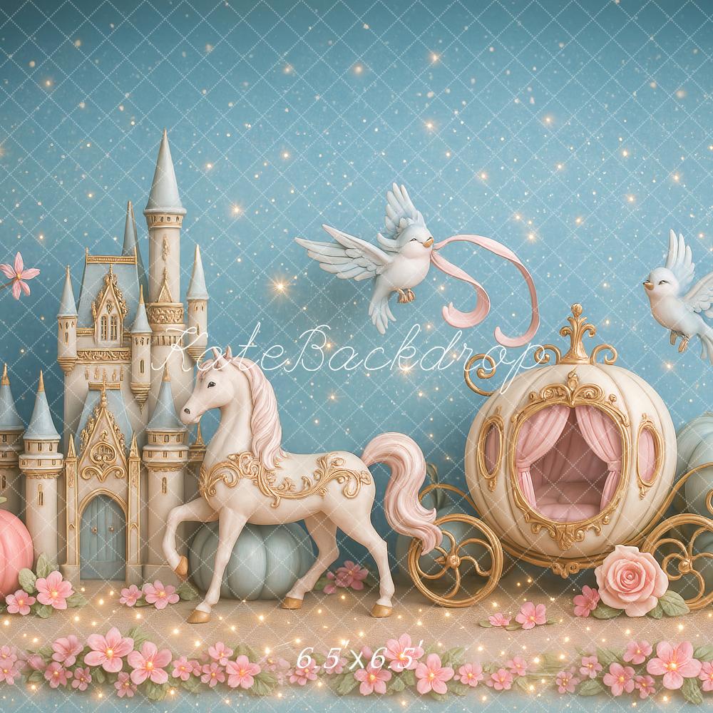 Kate Conte de fées Château Calèche Oiseaux Toile de fond conçu par Ashley Paul - Kate Backdrop FR