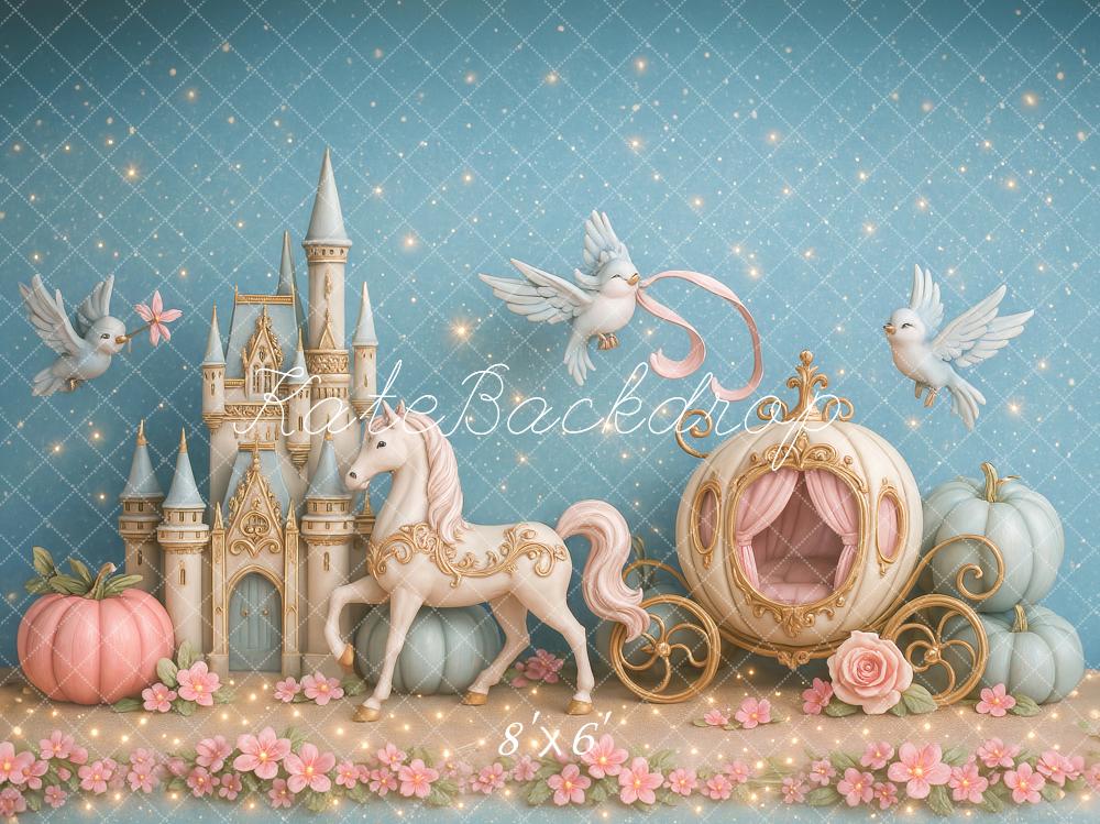 Kate Conte de fées Château Calèche Oiseaux Toile de fond conçu par Ashley Paul - Kate Backdrop FR