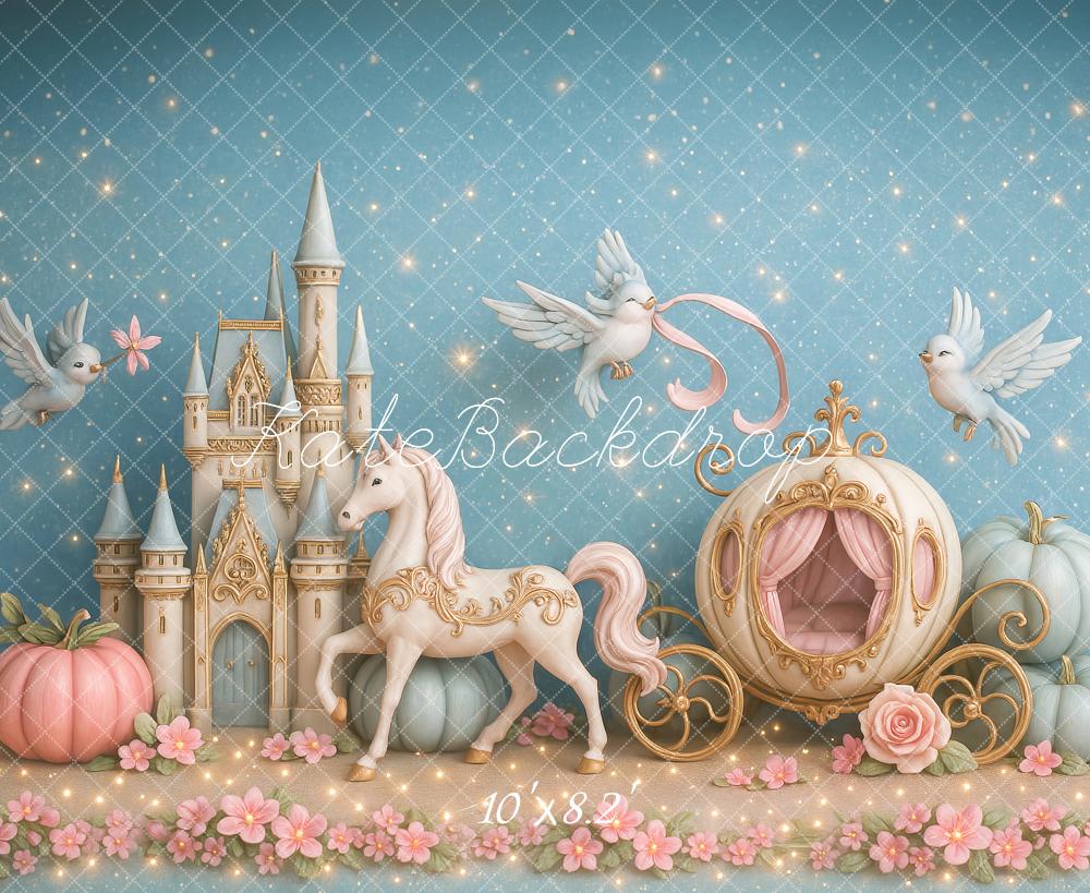 Kate Conte de fées Château Calèche Oiseaux Toile de fond conçu par Ashley Paul - Kate Backdrop FR