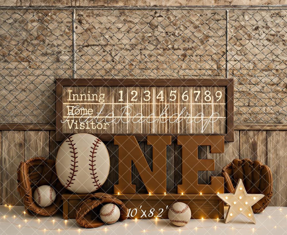 Kate Baseball Rustique Anniversaire Toile de fond conçu par Ashley Paul - Kate Backdrop FR