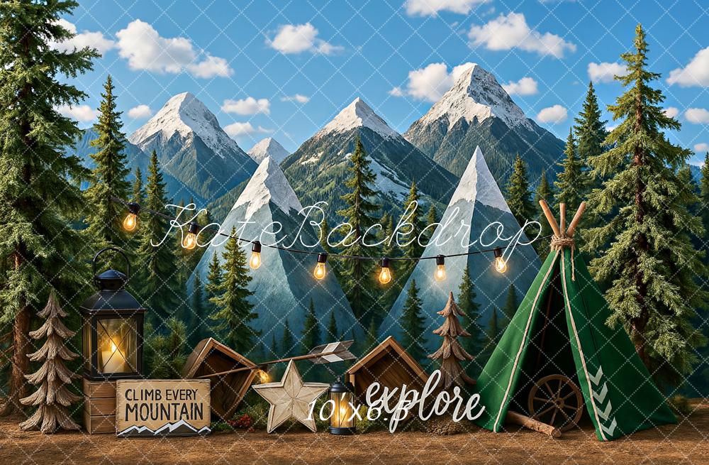 Kate Camping Tente Montagne Aventure Toile de fond conçu par Ashley Paul - Kate Backdrop FR