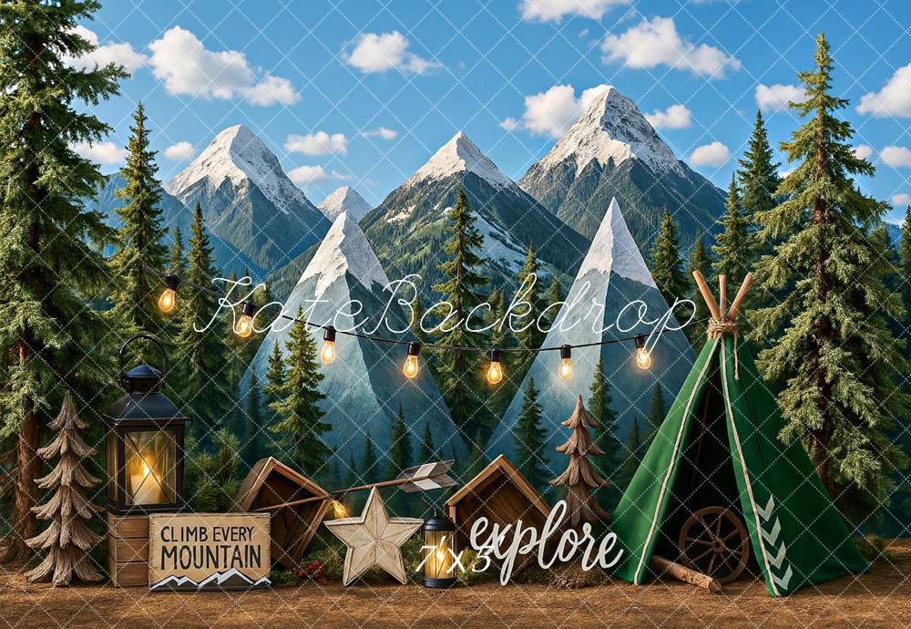 Kate Camping Tente Montagne Aventure Toile de fond conçu par Ashley Paul - Kate Backdrop FR