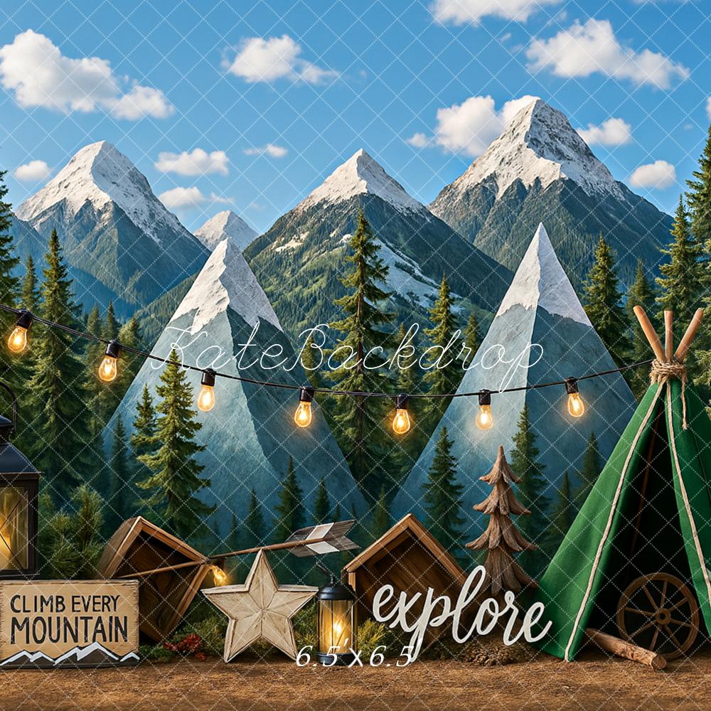 Kate Camping Tente Montagne Aventure Toile de fond conçu par Ashley Paul - Kate Backdrop FR